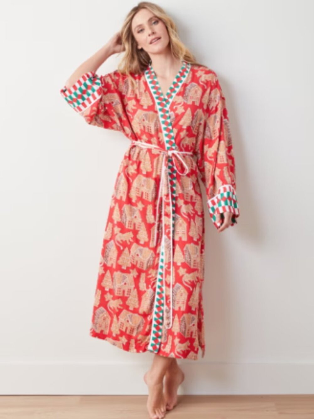 Printfresh Gingerbread Party Eco Satin Robe Ruby NWT S/M